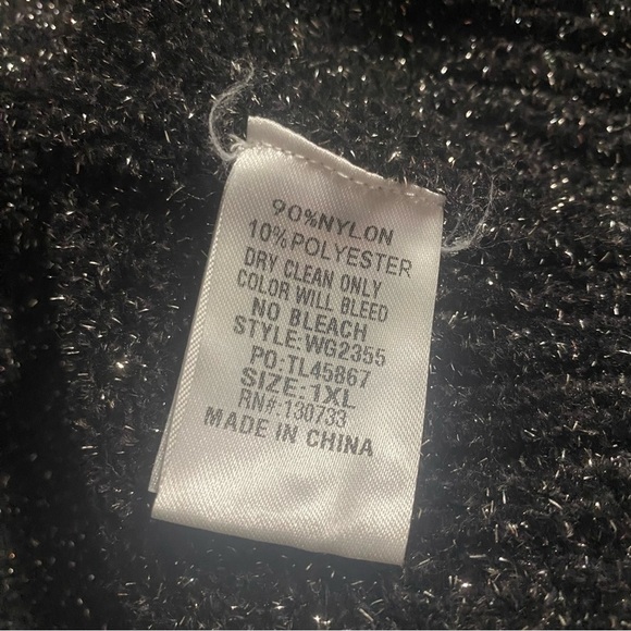 Umgee Black Silver Lurex Sparkle Metallic Scalloped Sweater - Picture 7 of 7